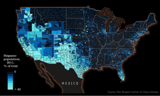 Hispanic Population % 2011 (US Total) Inverted 2